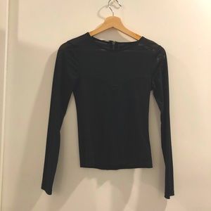 H&M SHEER SWEETHEART LONG SLEEVE BLACK TOP SIZE 4